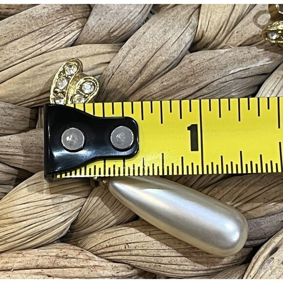 Fabulous VTG Gold Tone Tear Drop Rhinestone Faux Pearl Earrings Regency Art Deco - Picture 6 of 7